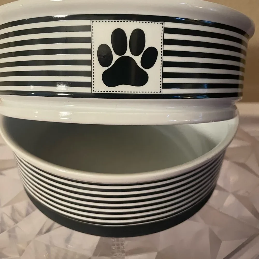 Bone Dry Classic Black and White Ceramic Sturdy Dog Bowls x 2